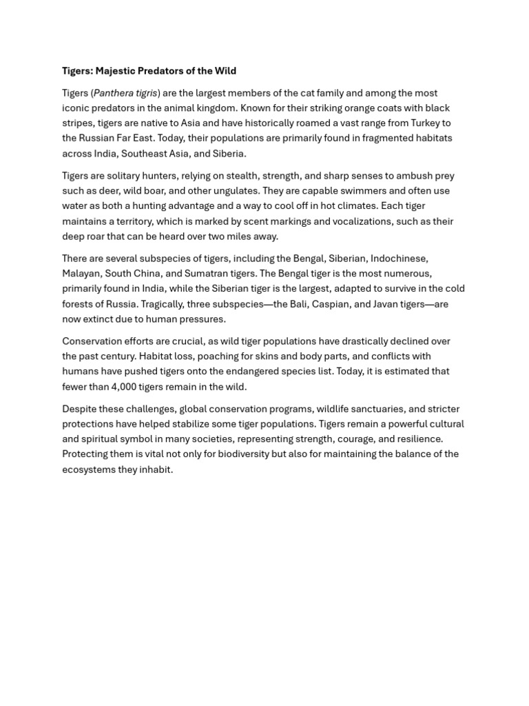 Tigers: Endangered Wild Predators | PDF