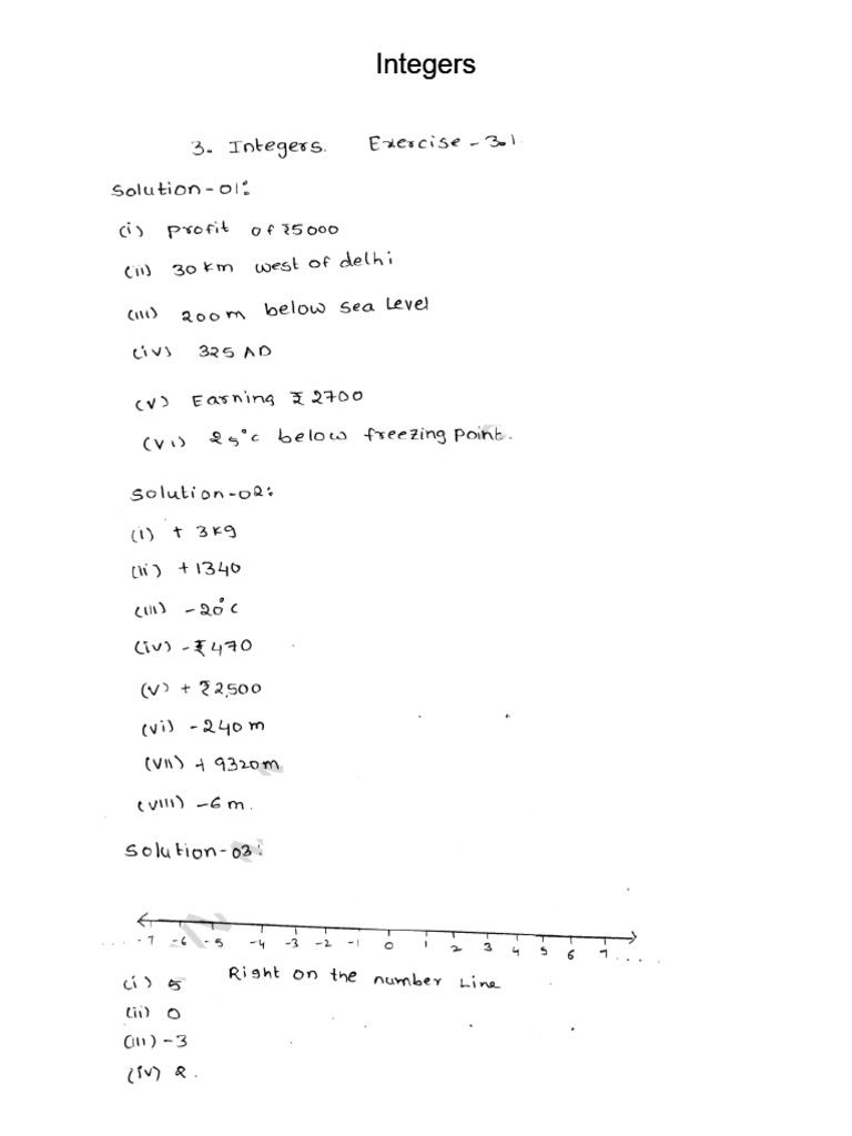 NCERT Solutions for Integers | PDF