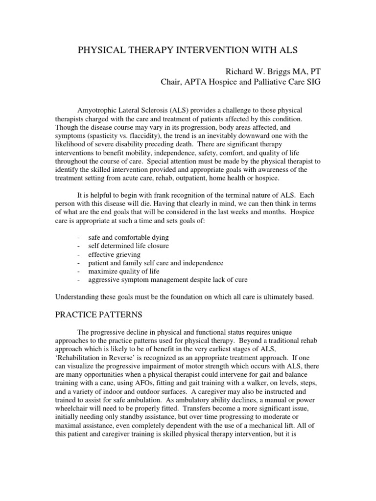 ALS Physical Therapy Interventions Guide | PDF | Physical Therapy ...