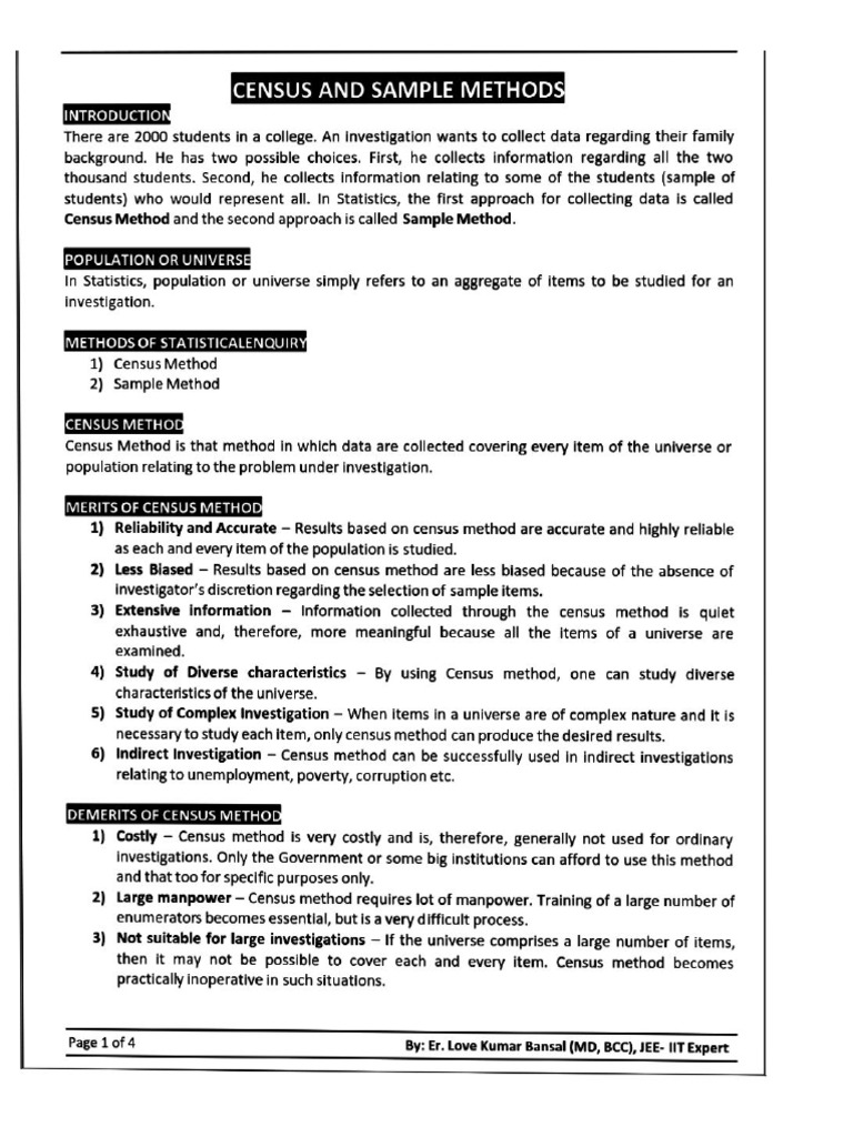 Census and Sample Method | PDF