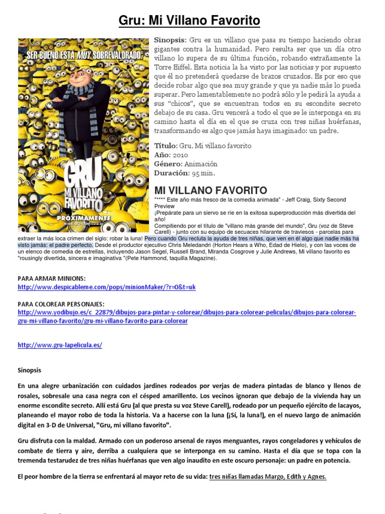 Gru - Mi Villano Favorito - Pelicula 1 - Marzo 2012 | PDF | Ocio, image size:768x1024