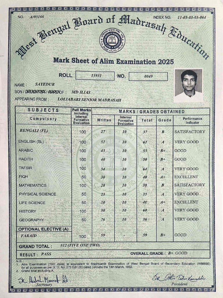 Saddam Marksheet | PDF