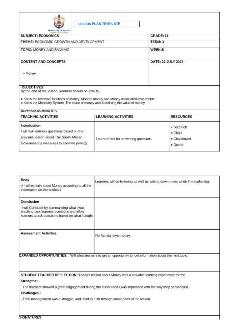 Money and Banking Lesson Plan | PDF