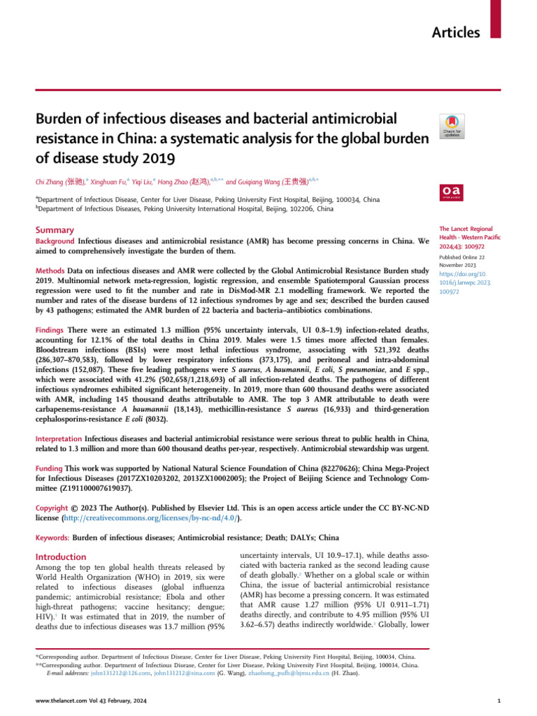 Burden of Infectious Diseases and Bacterial Antimicrobial Resistance in ...