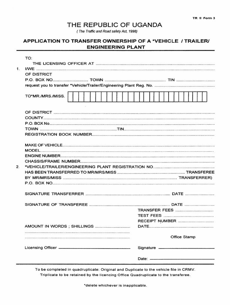 Application To Transfer Vehicle-1 | PDF