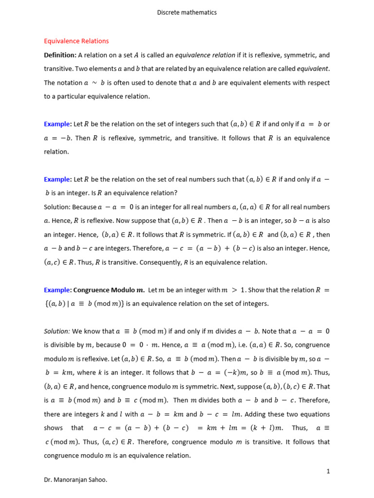 Understanding Equivalence Relations in Mathematics | PDF | Integer ...
