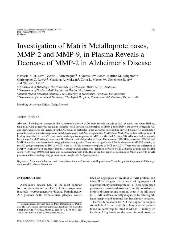 Lim Et Al 2011 Investigation of Matrix Metalloproteinases MMP 2 and MMP ...