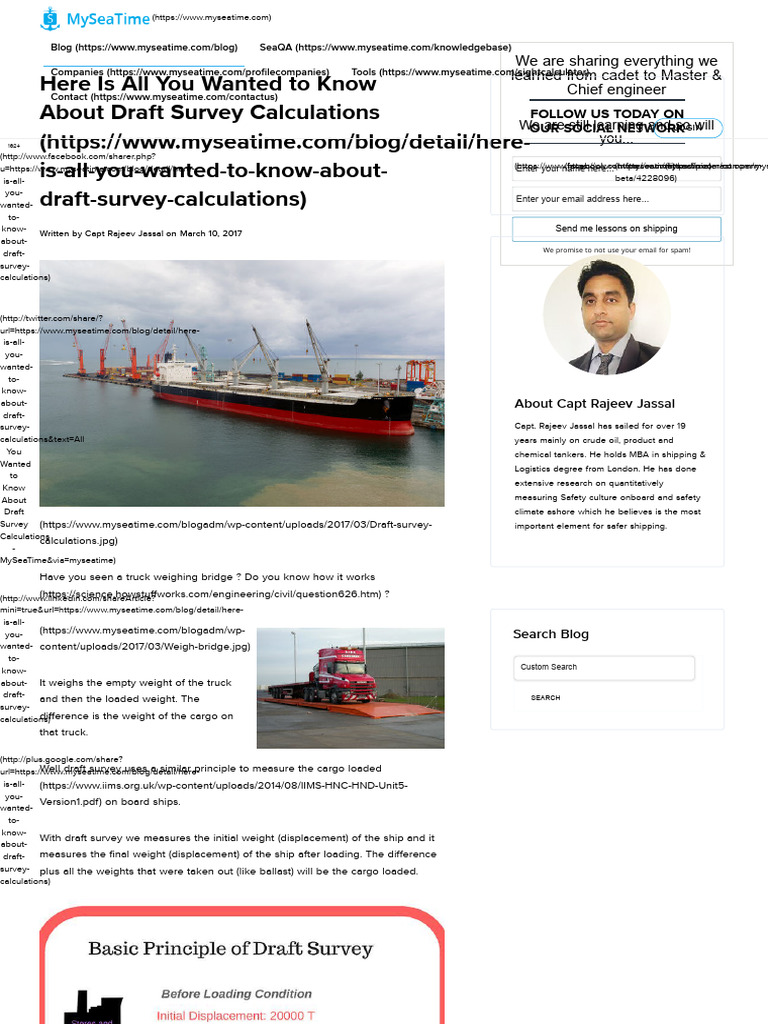 Draft Survey Calculation Basics | PDF | Density | Shipping