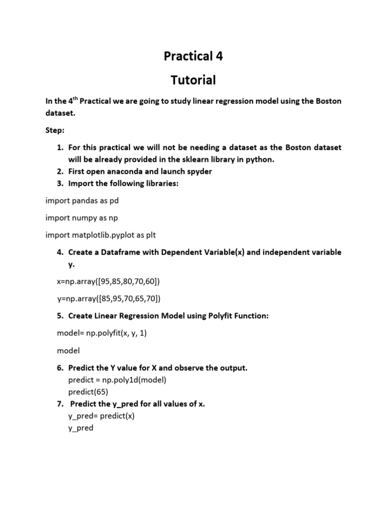 DSBDA Practical 4 Tutorial | PDF | Mean Squared Error | Regression Analysis