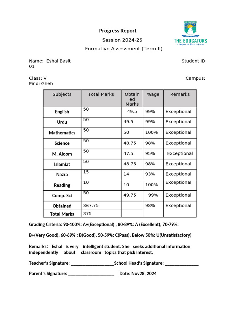 Formative Assessment Progress Reports | PDF | Educational Assessment ...