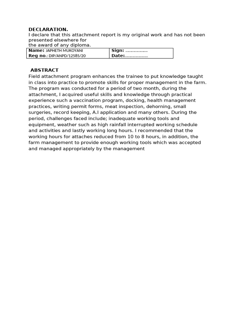 Field Attachment Program Report | PDF