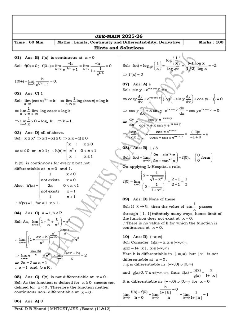 JEE-MAIN 2025-26 Maths Solutions | PDF | Mathematical Analysis ...