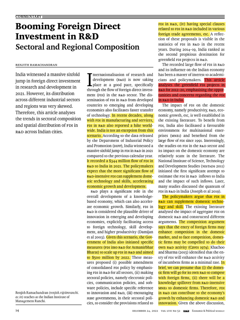 FDI Trends in India's R&D Sector | PDF | Foreign Direct Investment ...