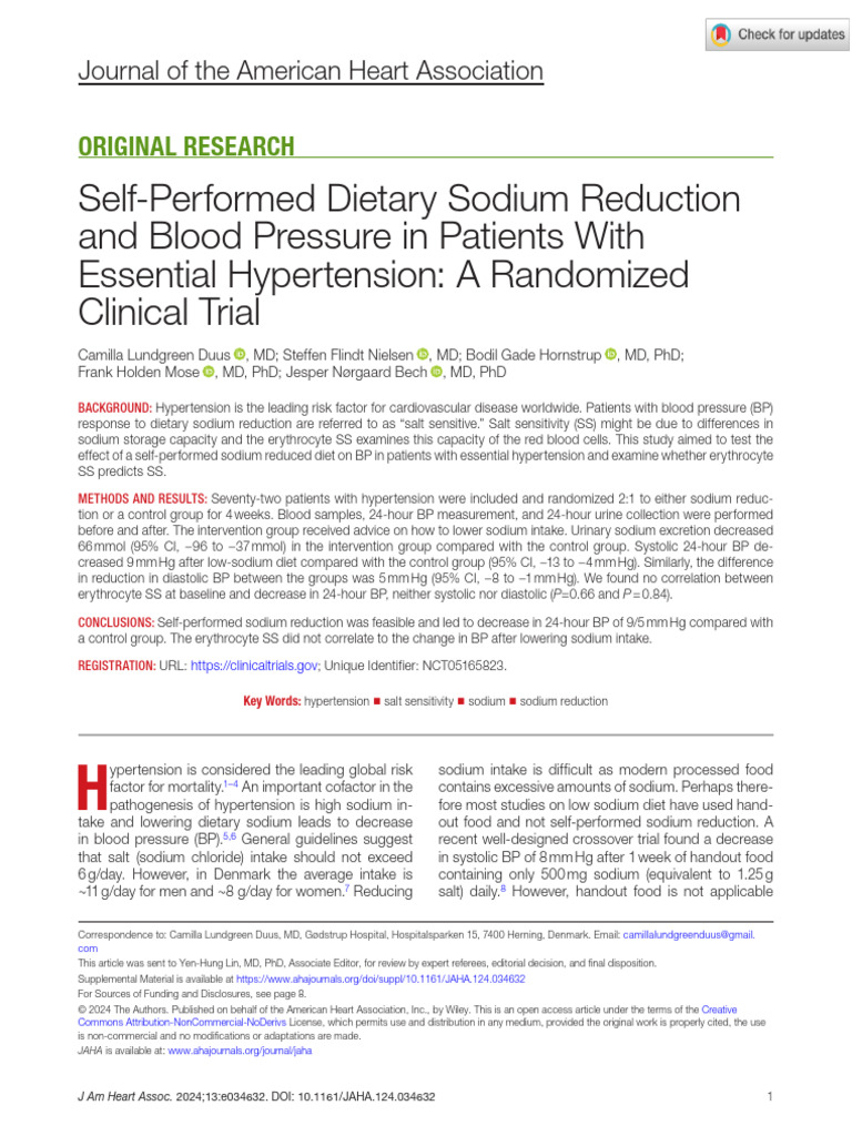 Duus Et Al Self Performed Dietary Sodium Reduction and Blood Pressure ...