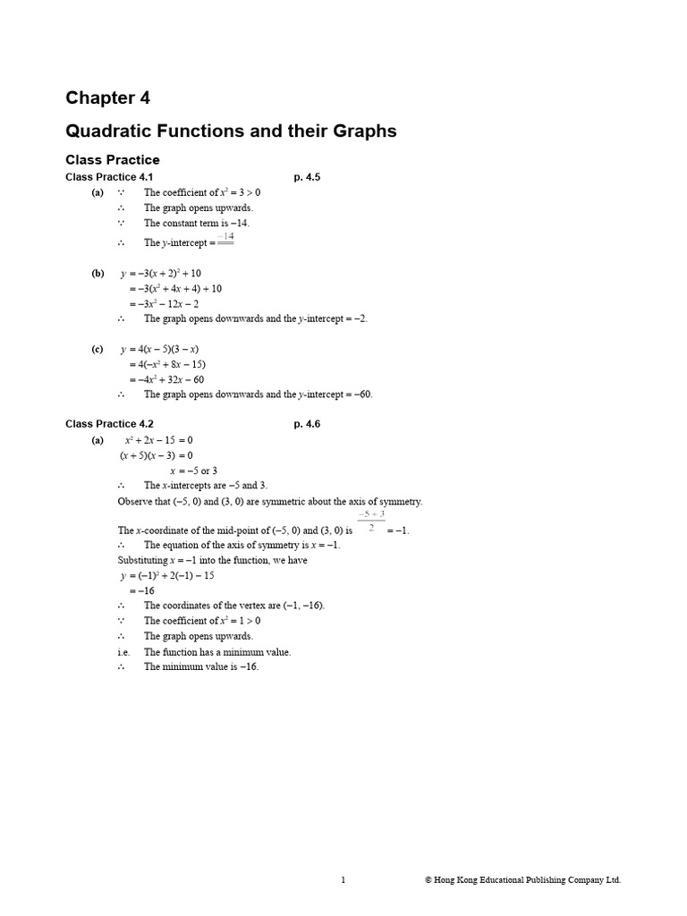 Quadratic Functions Practice Guide | PDF | Vertex (Graph Theory ...