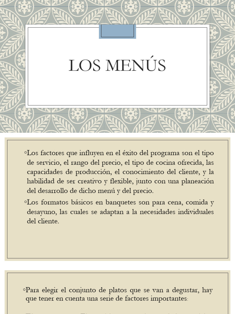 Factores Clave en la Selección de Menús | PDF | Artes culinarias | Cena