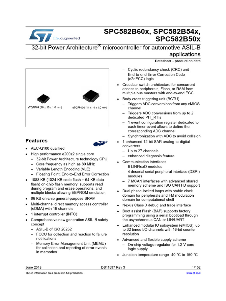 32-bit Automotive Microcontroller Datasheet | PDF | Microcontroller ...