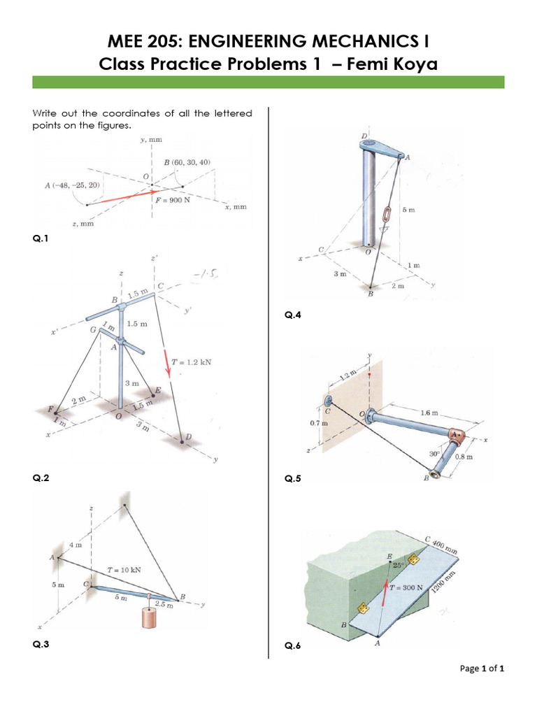 Engineering Mechanics I Practice Problems | PDF