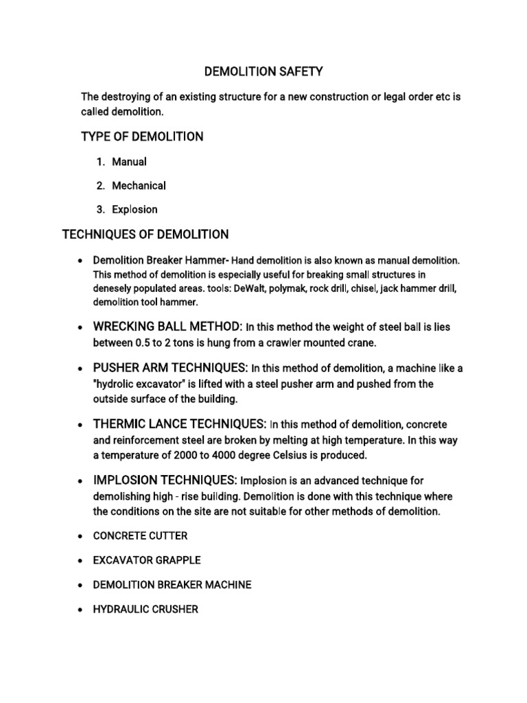 Demolition Safety Guidelines and Techniques | PDF | Demolition