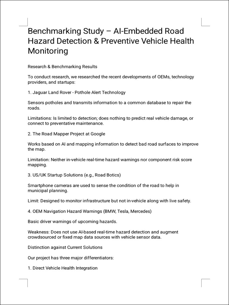 AI Road Hazard Detection & Vehicle Health | PDF