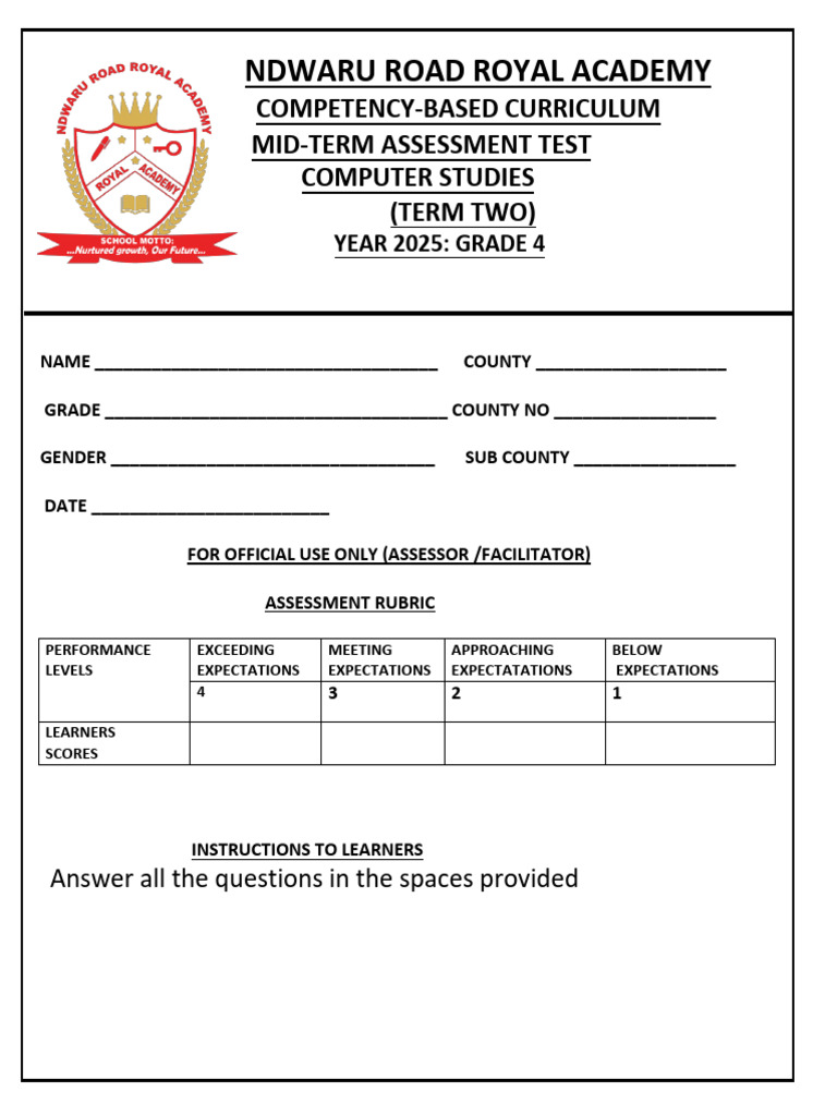 Grade 4 Computer Studies Assessment | PDF | Computer Keyboard | Computing