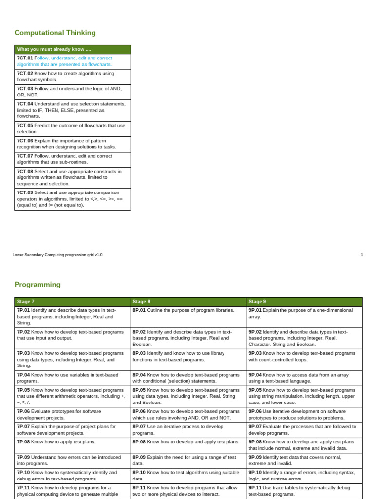 Lower Secondary Computing Curriculum Guide | PDF | Spreadsheet | Databases
