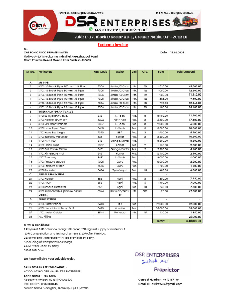 Fire Safety Equipment Invoice | PDF | Fires | Hydraulics