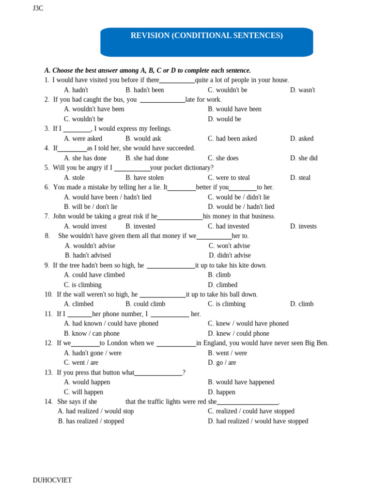 Conditional Sentences Revision J3C | PDF