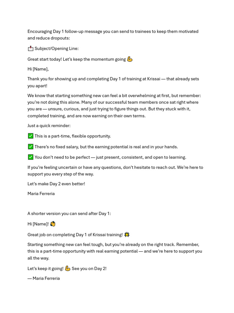 Motivational Follow-Up Messages for Trainees | PDF