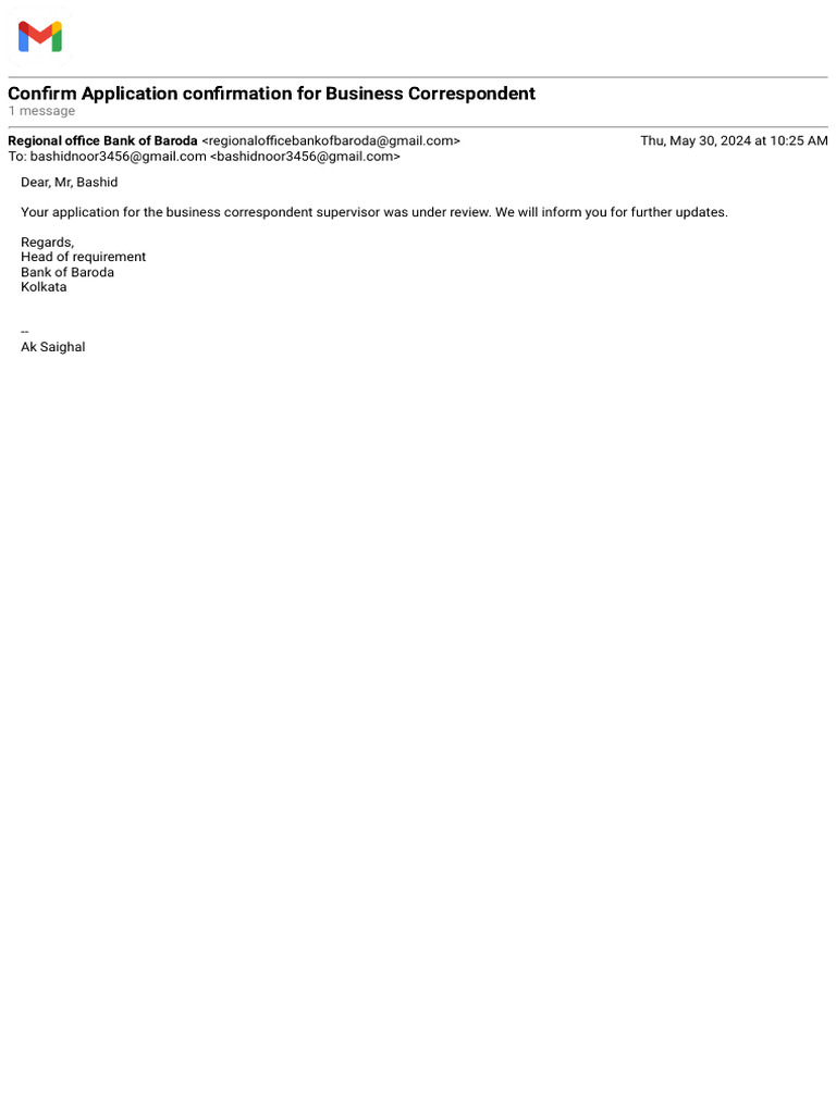 Gmail - Confirm Application Confirmation For Business Correspondent | PDF