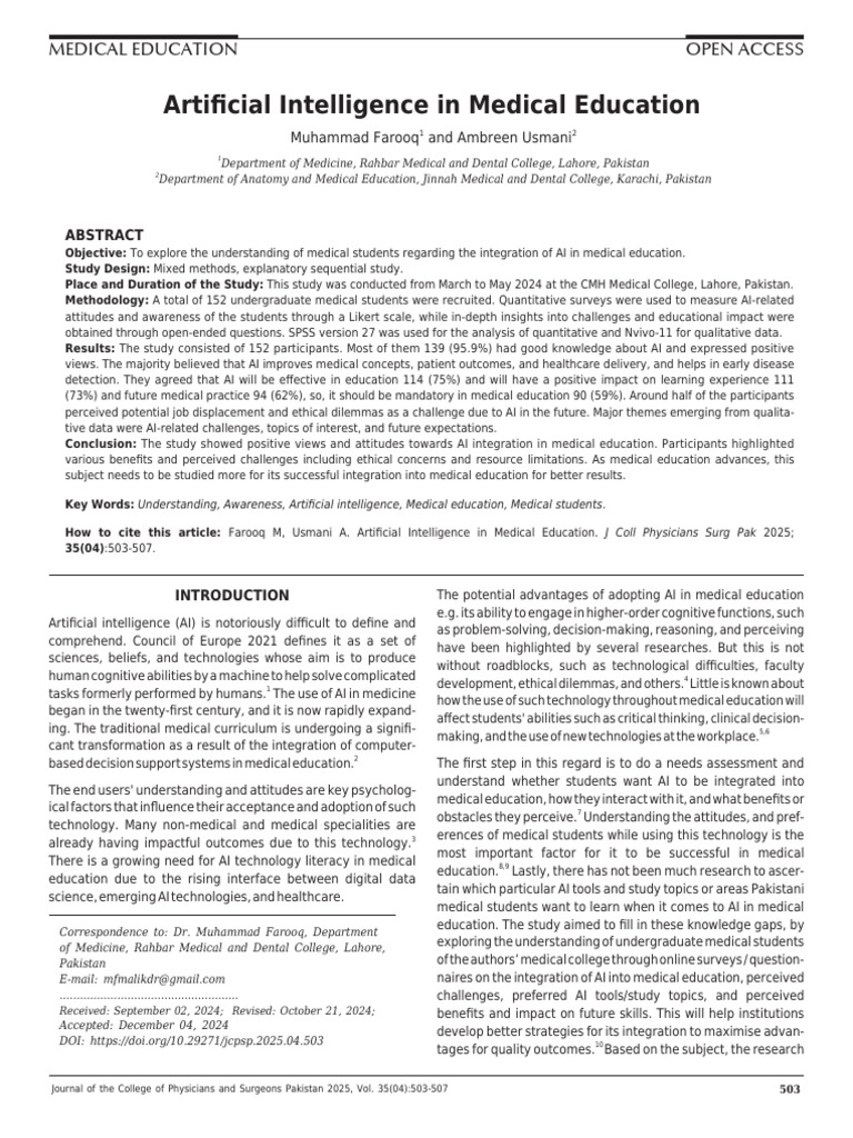 AI Integration in Medical Education Insights | PDF | Artificial ...