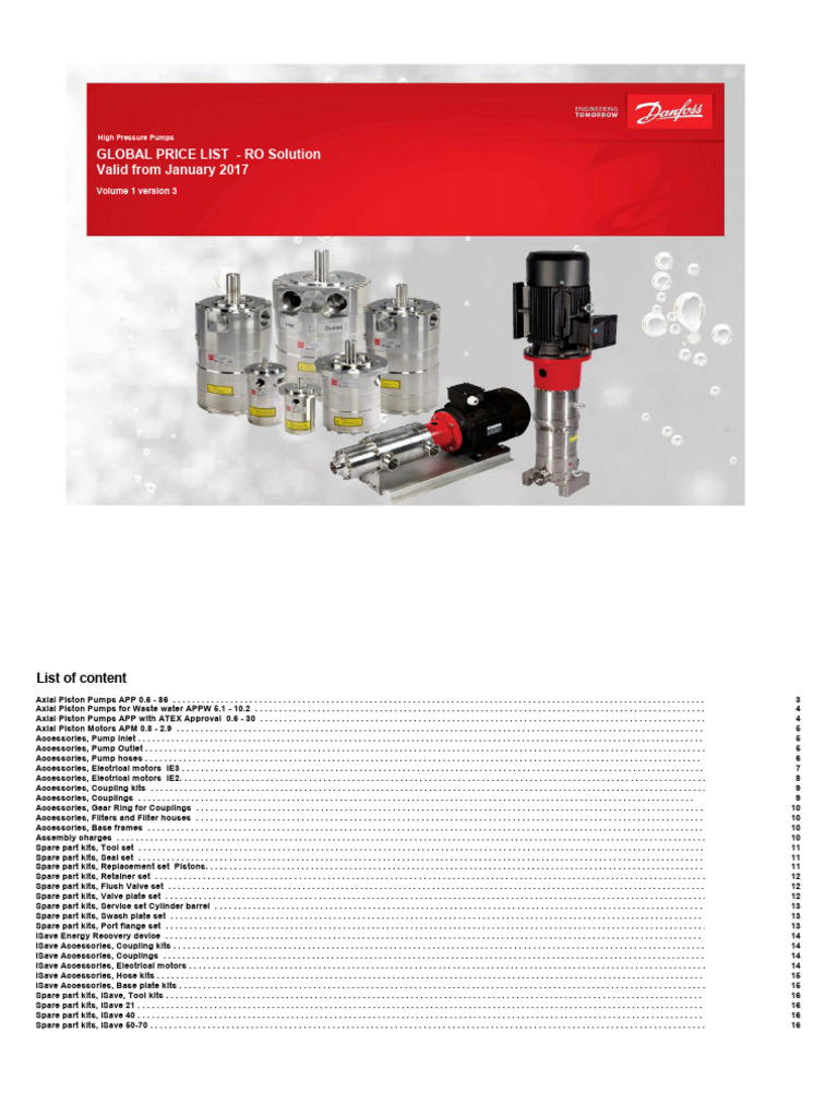 Danfoss RO Parts List Part Codes 1 | PDF | Pump | Valve