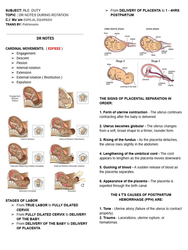RLE Duty: Labor and Delivery Notes | PDF | Childbirth | Preterm Birth