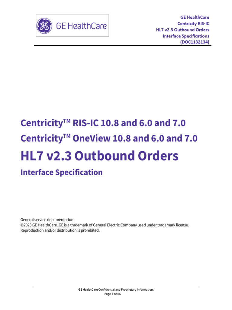 Centricity RIS-IC HL7 v2.3 Specs | PDF | Proprietary Software | License