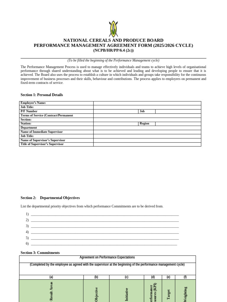 NCPB Performance Management Agreement 2025 | PDF | Performance ...