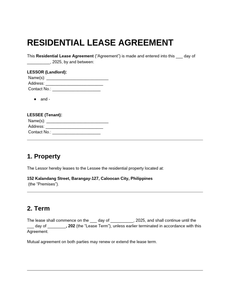Residential Lease Agreement Template | PDF | Lease | Civil Law (Common Law)