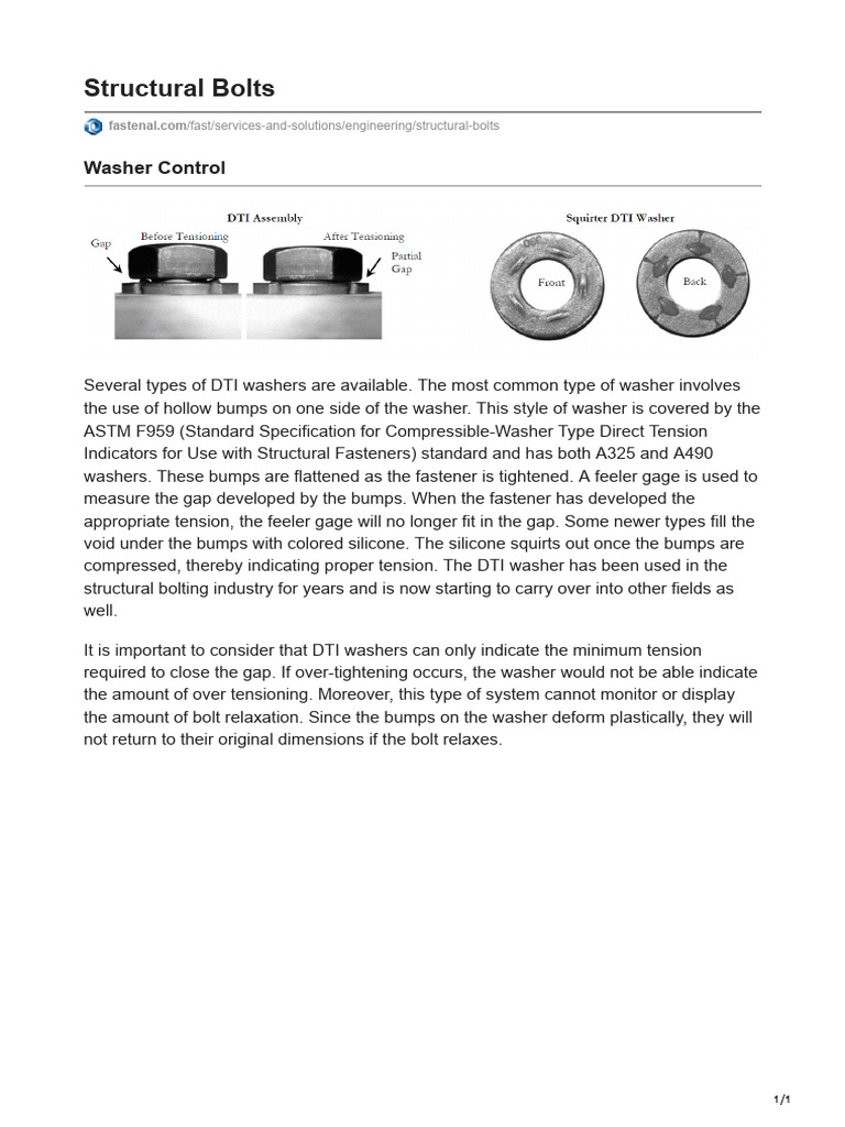 Structural Bolts and DTI Washers Explained | PDF