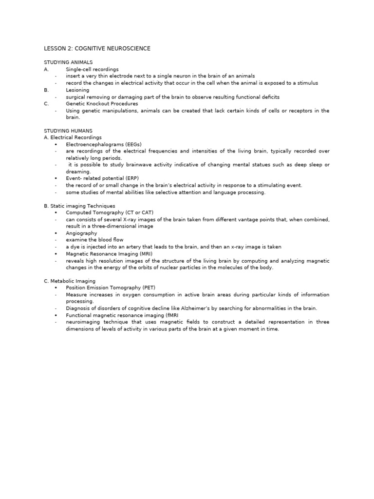 Techniques in Cognitive Neuroscience | PDF