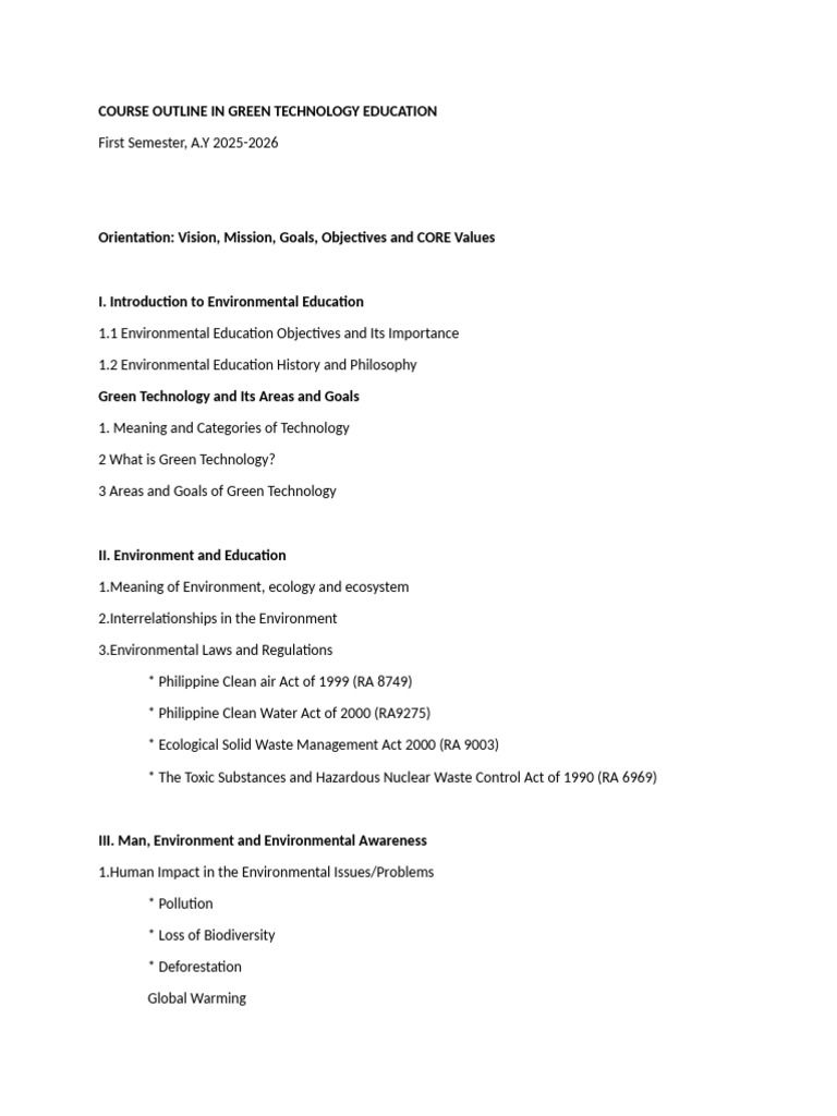 Green Technology Education Course Outline | PDF | Natural Environment ...