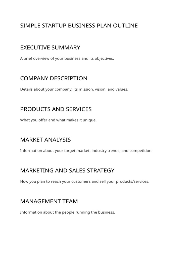 Simple Startup Business Plan Template | PDF