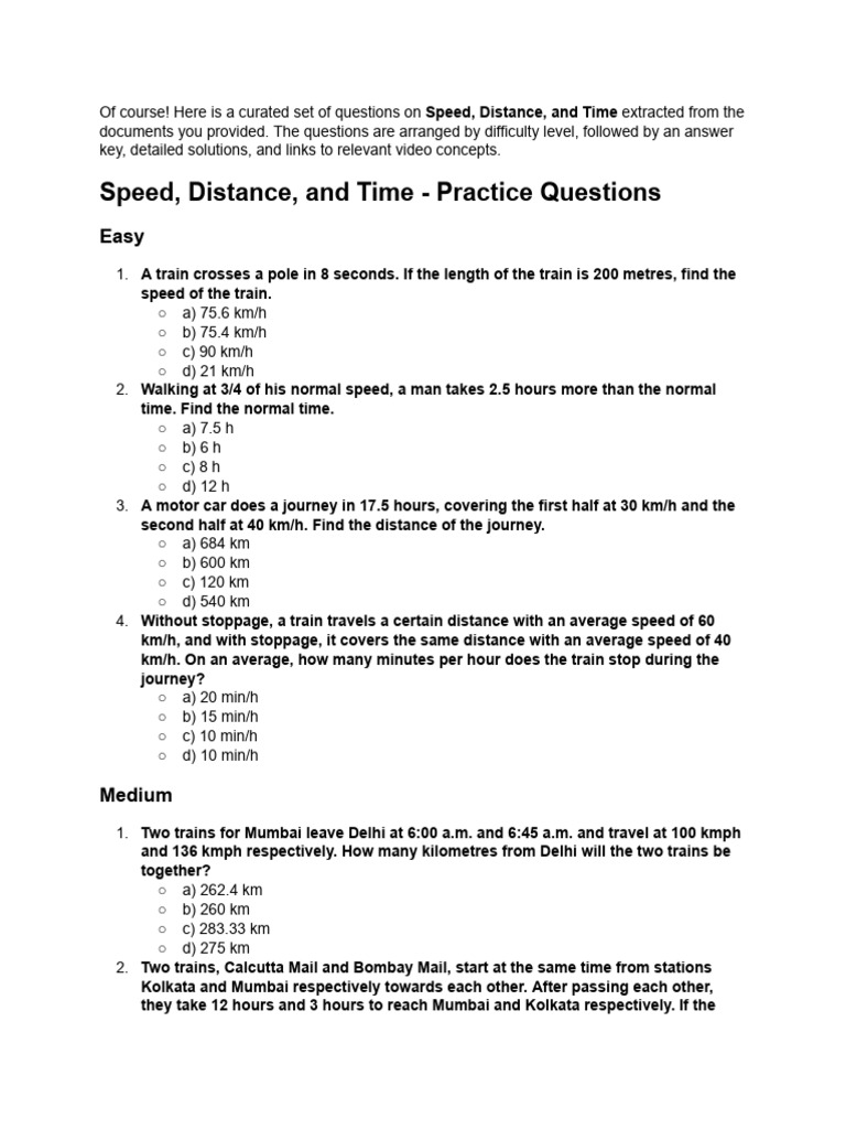Speed, Distance, and Time Questions Set | PDF | Speed