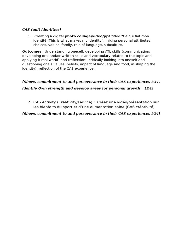 CAS Activity Identities | PDF