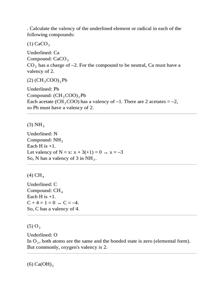 Valency Calculation of Elements in Compounds | PDF | Valence (Chemistry ...