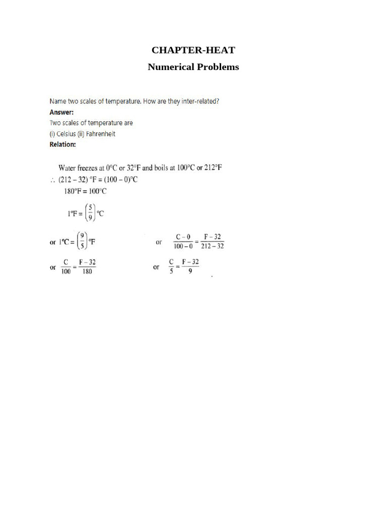Class 7 Chapter - Heat Numericals | PDF | Fahrenheit | Temperature