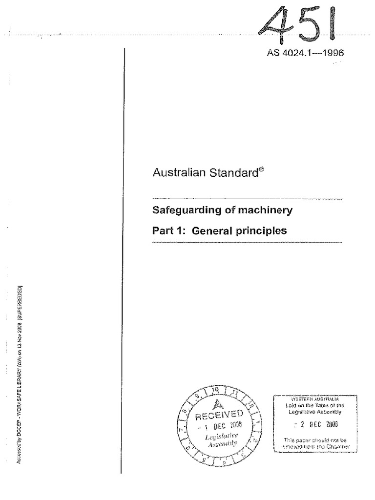 AS 4024.1-1996 Machinery Safety Standards | PDF | Safety | Risk