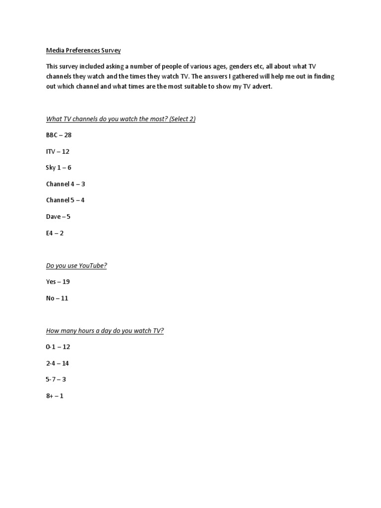 Media Preferences Survey | PDF