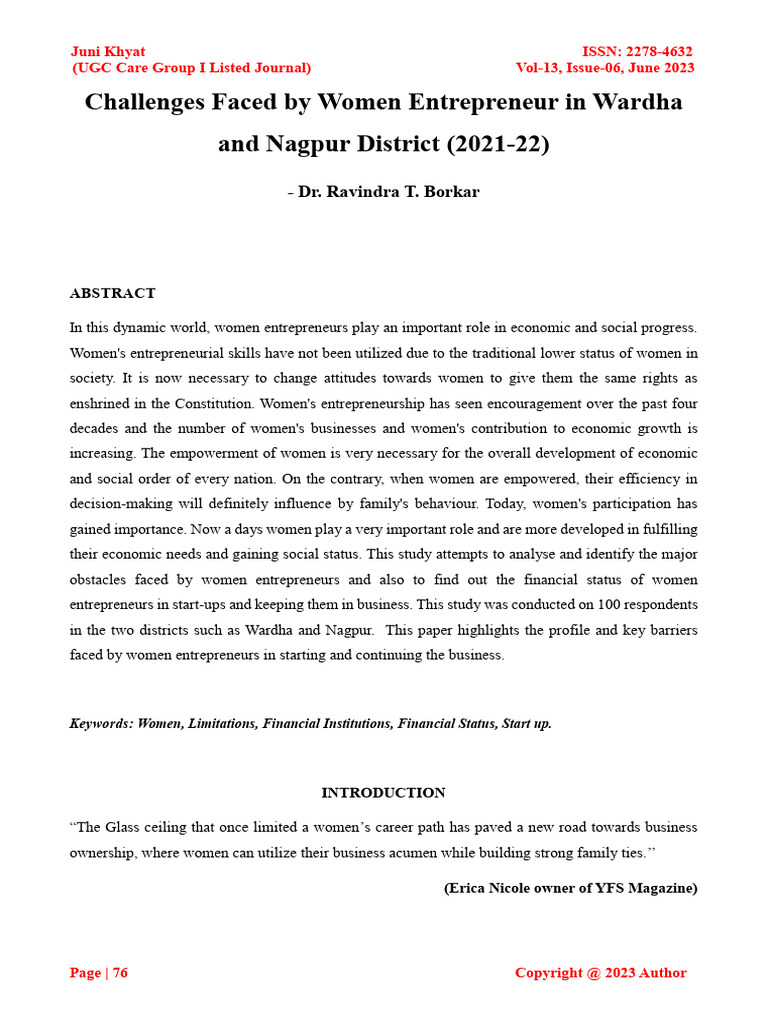 Women Entrepreneurs' Challenges in Wardha | PDF | Entrepreneurship ...