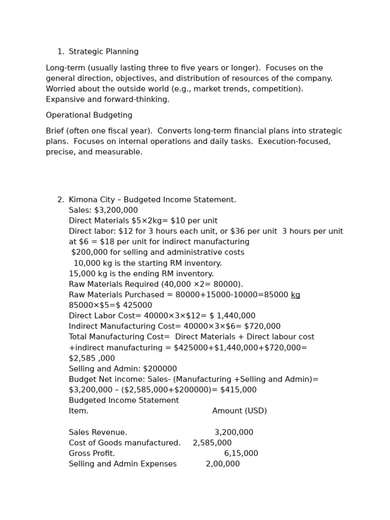 Budgeting and Strategic Planning Overview | PDF | Income Statement ...