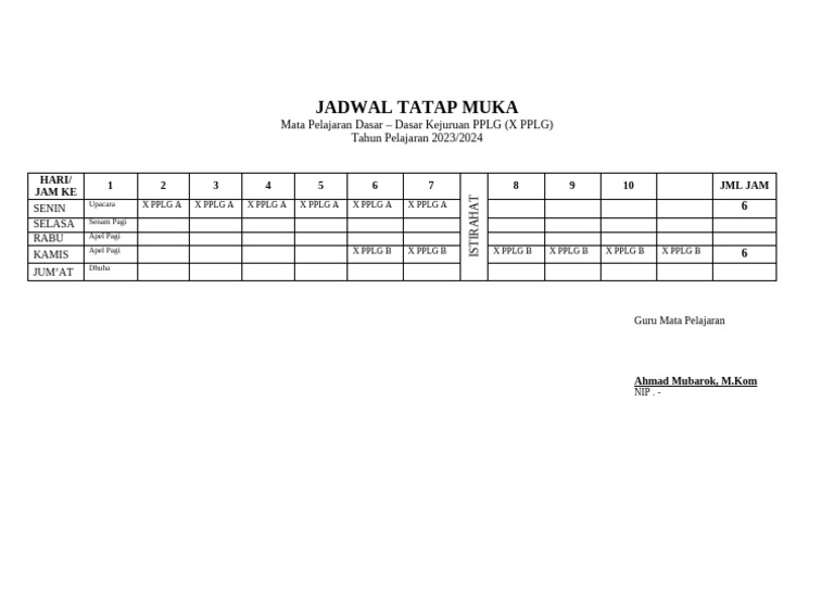 Jadwal Tatap Muka | PDF