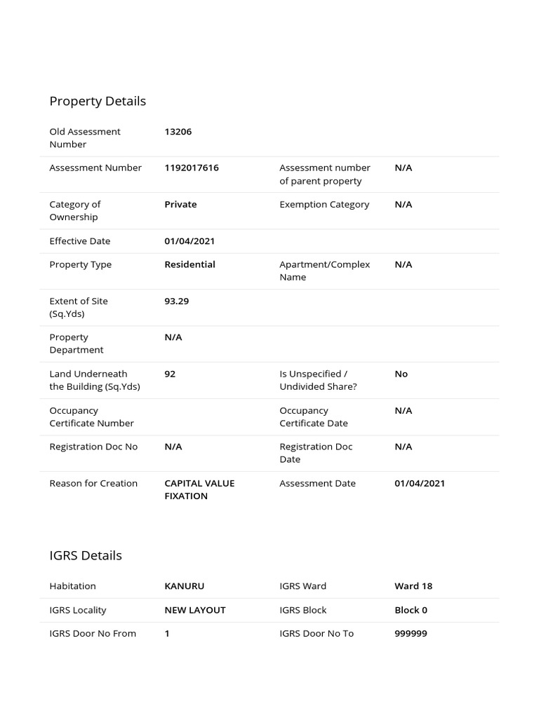 Residential Property Tax Assessment Details | PDF | Public Finance ...